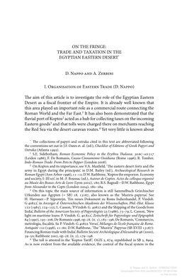 TRADE and TAXATION in the EGYPTIAN EASTERN DESERT* D. Nappo and A. Zerbini I. Organisation of Eastern Trade