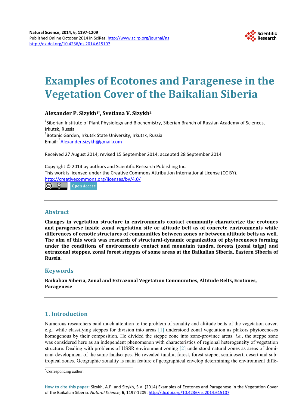 Examples of Ecotones and Paragenese in the Vegetation Cover of the Baikalian Siberia