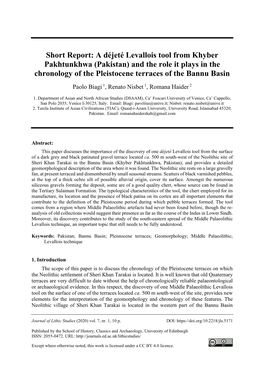 Pakistan) and the Role It Plays in the Chronology of the Pleistocene Terraces of the Bannu Basin Paolo Biagi 1, Renato Nisbet 1, Romana Haider 2