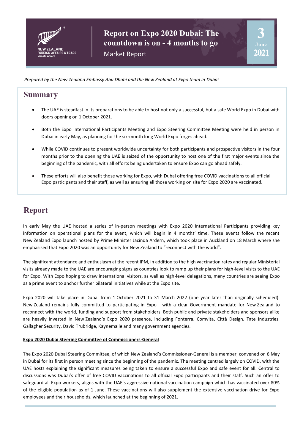 Summary Report Report on Expo 2020 Dubai