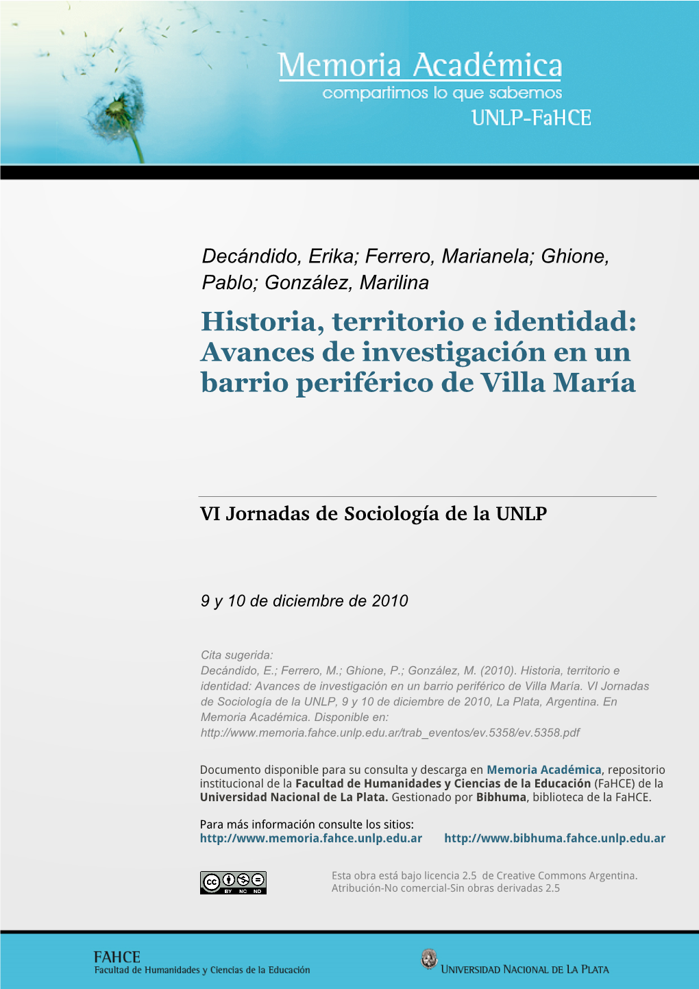 Historia, Territorio E Identidad: Avances De Investigación En Un Barrio Periférico De Villa María