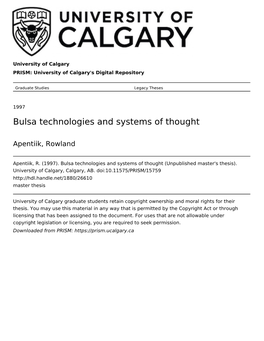 Bulsa Technologies and Systems of Thought