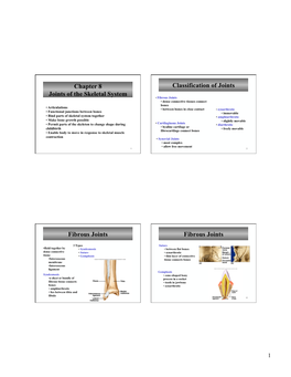 Chapter 8 Joints of the Skeletal System Classification of Joints