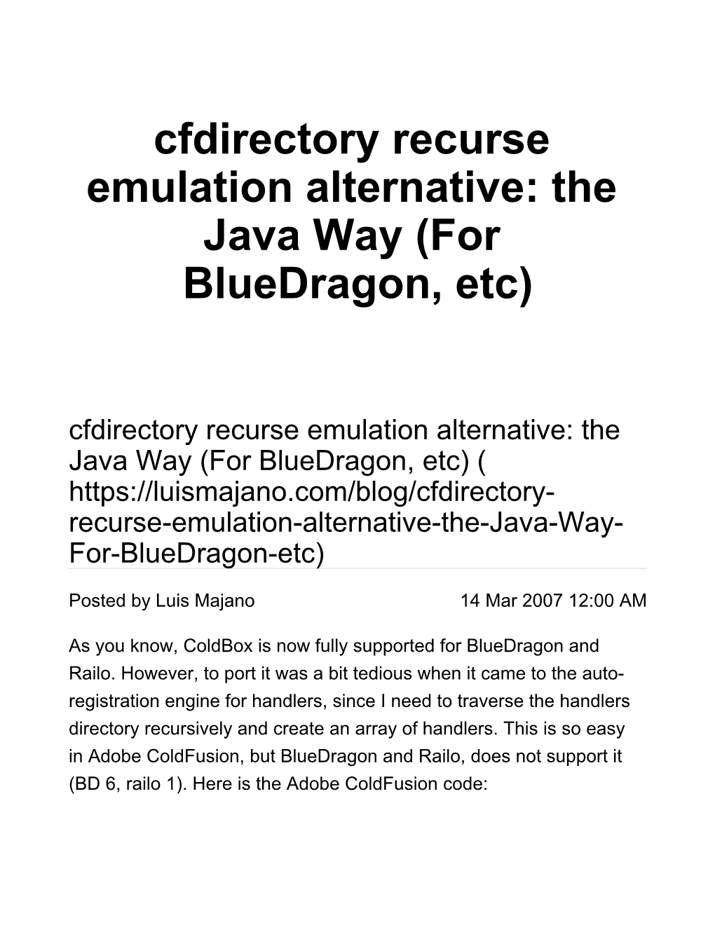 Cfdirectory Recurse Emulation Alternative: the Java Way (For Bluedragon, Etc)