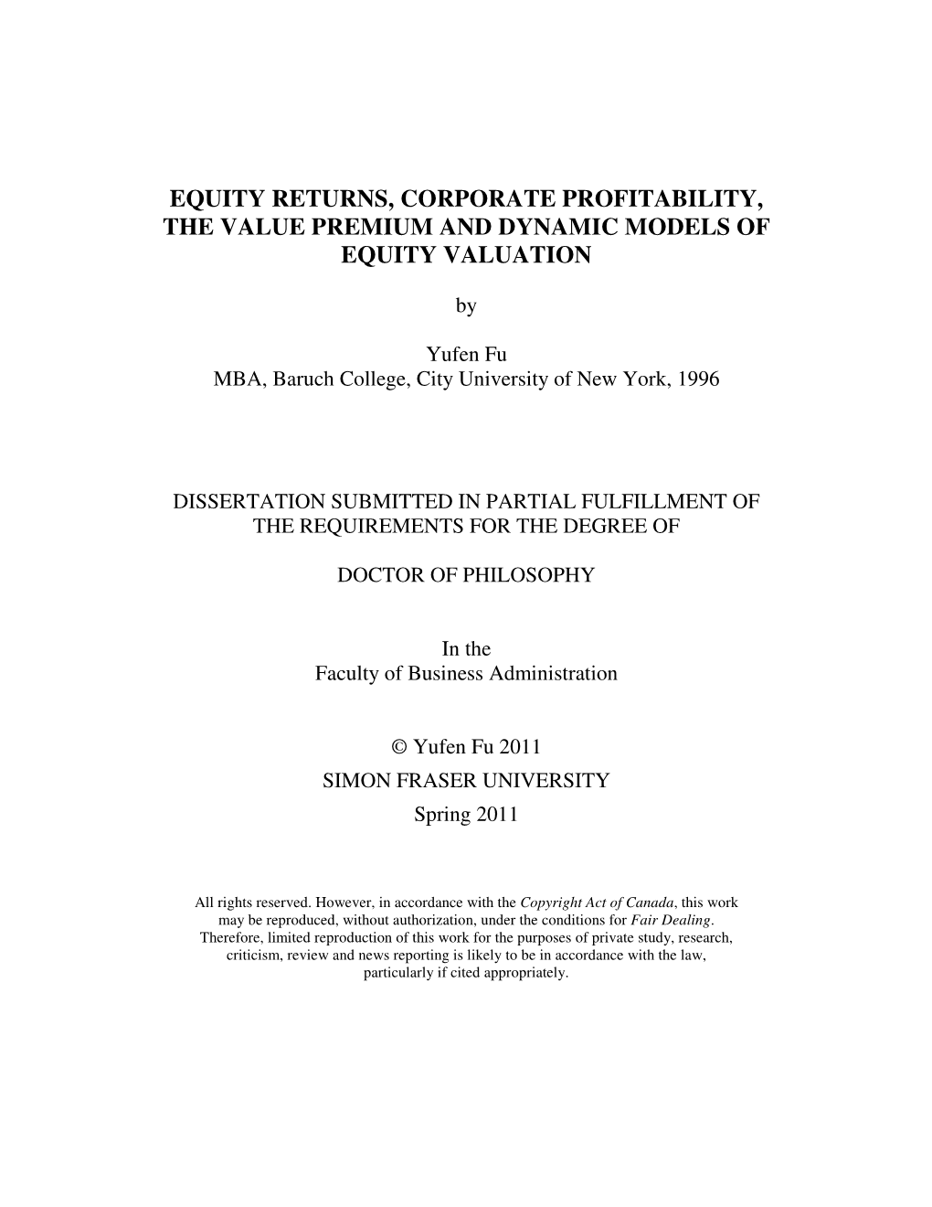 Equity Returns, Corporate Profitability, the Value Premium and Dynamic Models of Equity Valuation