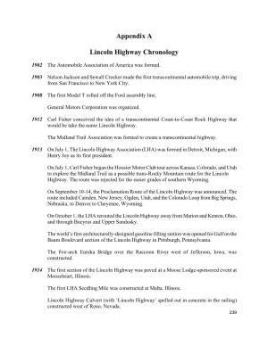 Lincoln Highway Chronology