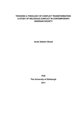 Towards a Theology of Conflict Transformation: a Study of Religious Conflict in Contemporary Nigerian Society