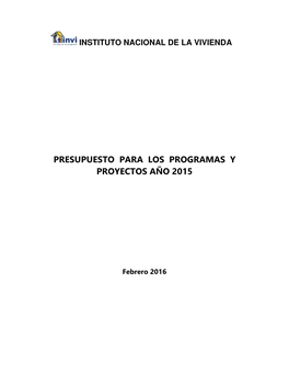 Presupuesto Para Los Programas Y Proyectos Año 2015