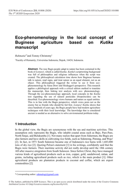 Eco-Phenomenology in the Local Concept of Buginese Agriculture Based on Kutika Manuscript