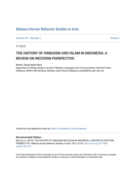 The History of Hinduism and Islam in Indonesia: a Review on Western Perspective
