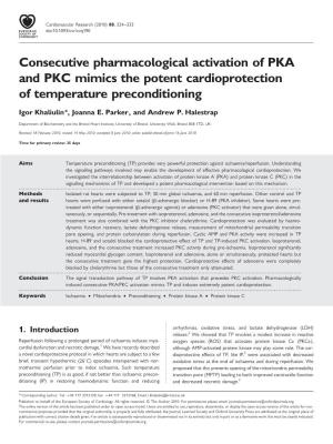 Consecutive Pharmacological Activation of PKA and PKC Mimics the Potent Cardioprotection of Temperature Preconditioning