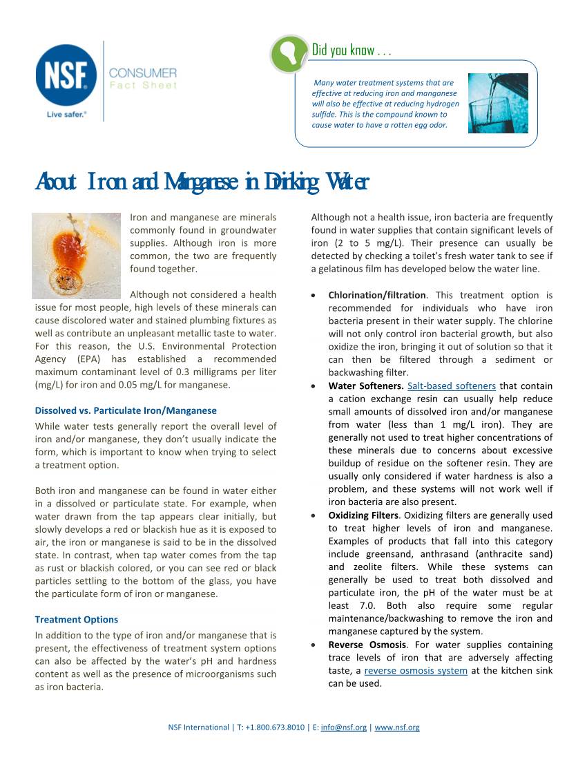 About Iron and Manganese in Drinking Water