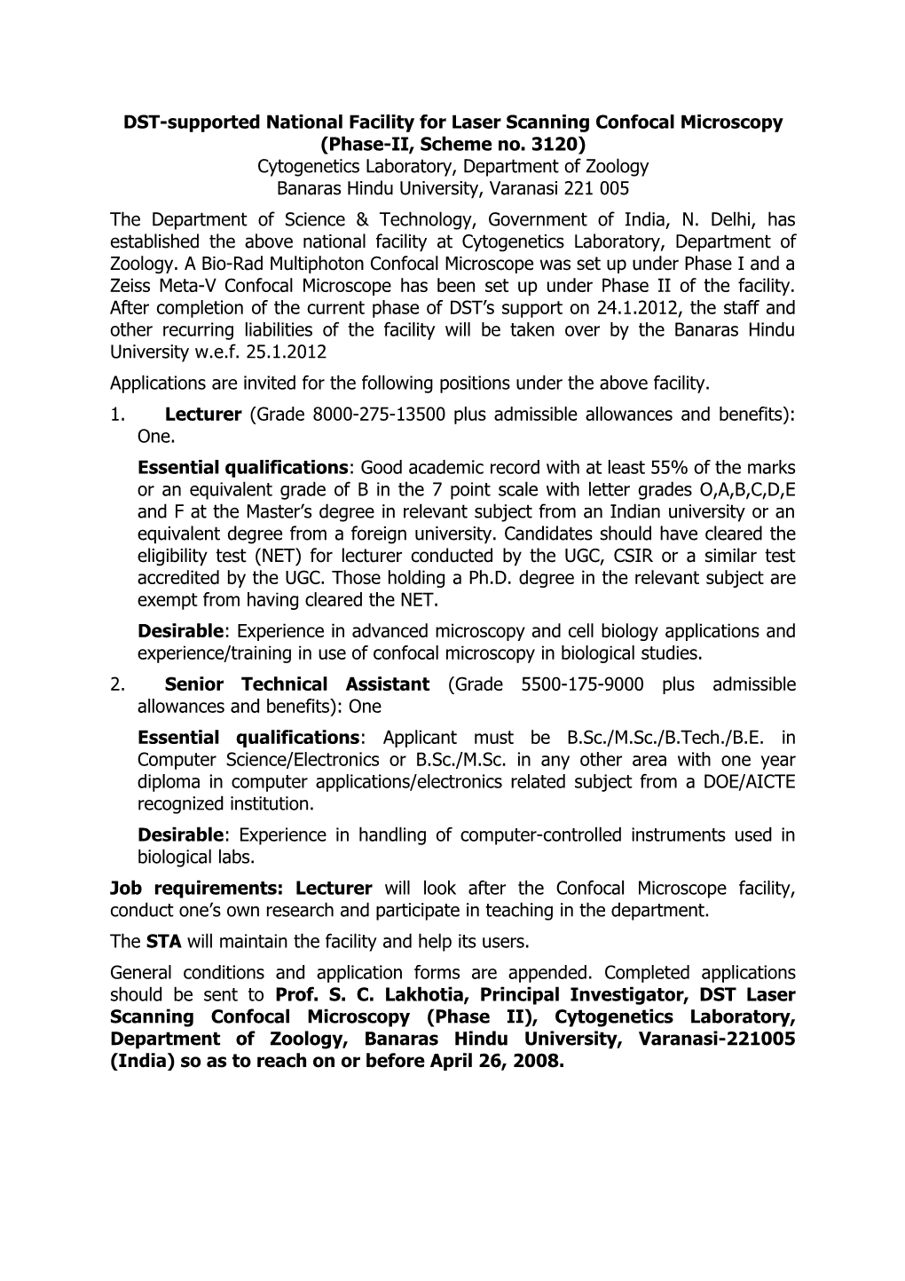 National Facility for Laser Scanning Confocal Microscopy (Phase