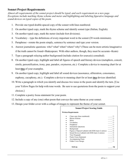 Sonnet Project Requirements Almost All Requirements of the Sonnet Project Should Be Typed, and Each Requirement on a New Page