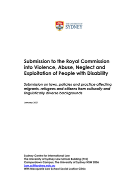 Submission to the Royal Commission Into Violence, Abuse, Neglect and Exploitation of People with Disability