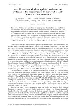 Alta Floresta Revisited: an Updated Review of the Avifauna of the Most Intensively Surveyed Locality in South-Central Amazonia