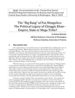 Of Pax Mongolica: the Political Legacy of Chinggis Khan– Empire, State Or Mega-Tribe?
