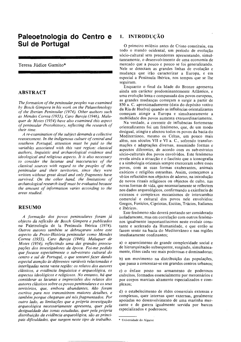 Paleoetnologia Do Centro E 1. INTRODUCÁO Sul De Portugal