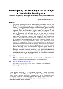 Sustainable Development’: Towards Integrating Development with the Ecosystem in Ethiopia