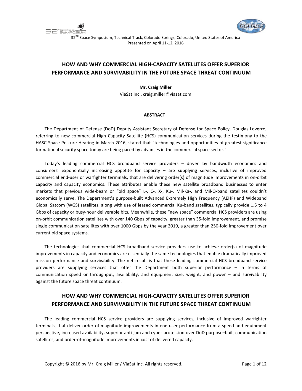 How and Why Commercial High-Capacity Satellites Offer Superior Performance and Survivability in the Future Space Threat Continuum