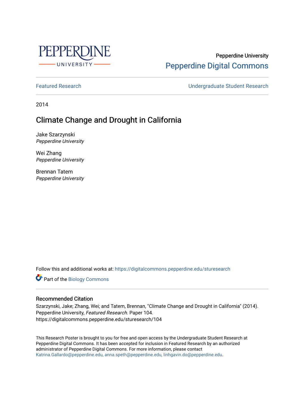 Climate Change and Drought in California