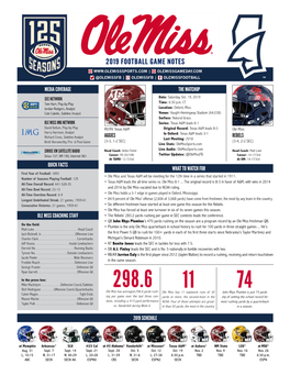 2019 Football Game Notes | Olemissgameday.Com @Olemissfb | Olemissfb | Olemissfootball