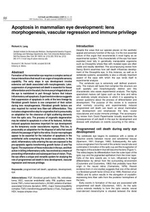 Apoptosis in Mammalian Eye Development: Lens Morphogenesis, Vascular Regression and Immune Privilege