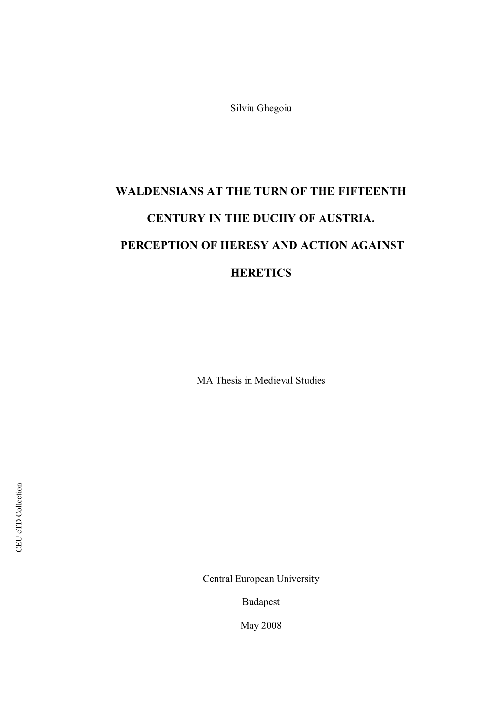 Waldensians at the Turn of the Fifteenth Century In
