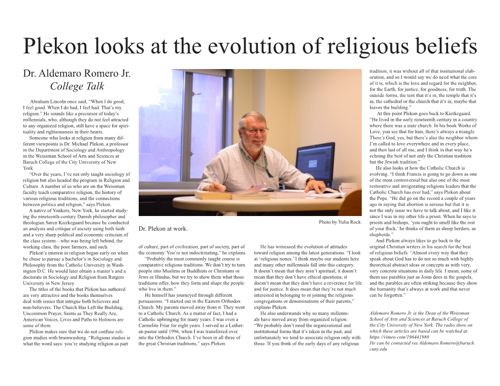 Plekon Looks at the Evolution of Religious Beliefs