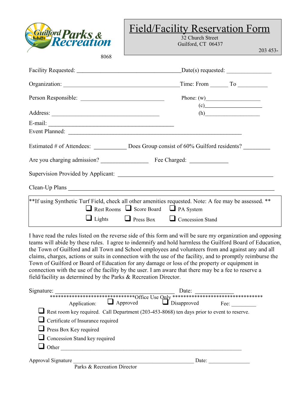 Synthetic Turf Reservation Form