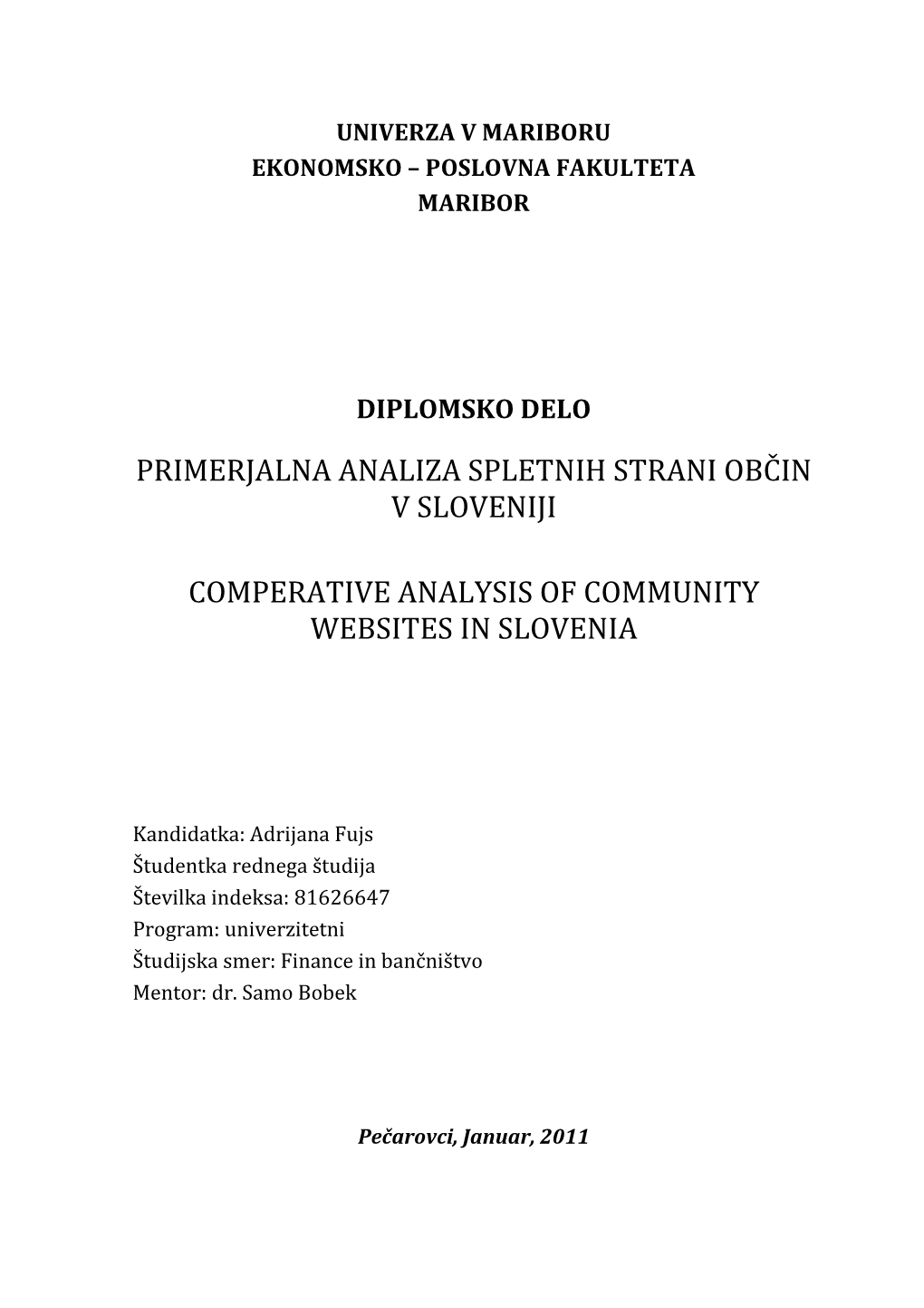 Primerjalna Analiza Spletnih Strani Občin V Sloveniji