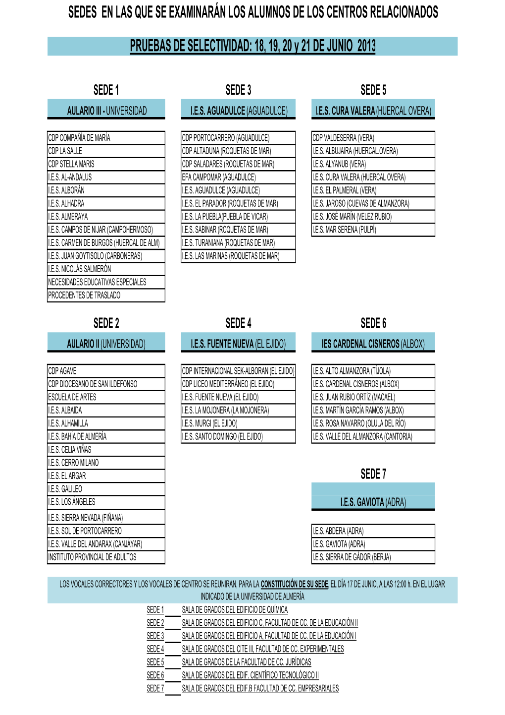 PRUEBAS DE SELECTIVIDAD: 18, 19, 20 Y 21 DE JUNIO 2013