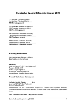 Steirische Spezialitätenprämierung 2020