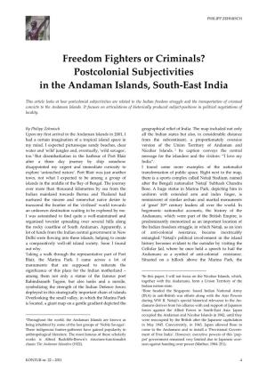 Freedom Fighters Or Criminals? Postcolonial Subjectivities in the Andaman Islands, South-East India