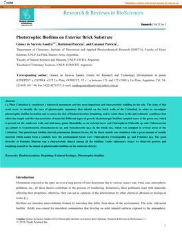 Phototrophic Biofilms on Exterior Brick Substrate