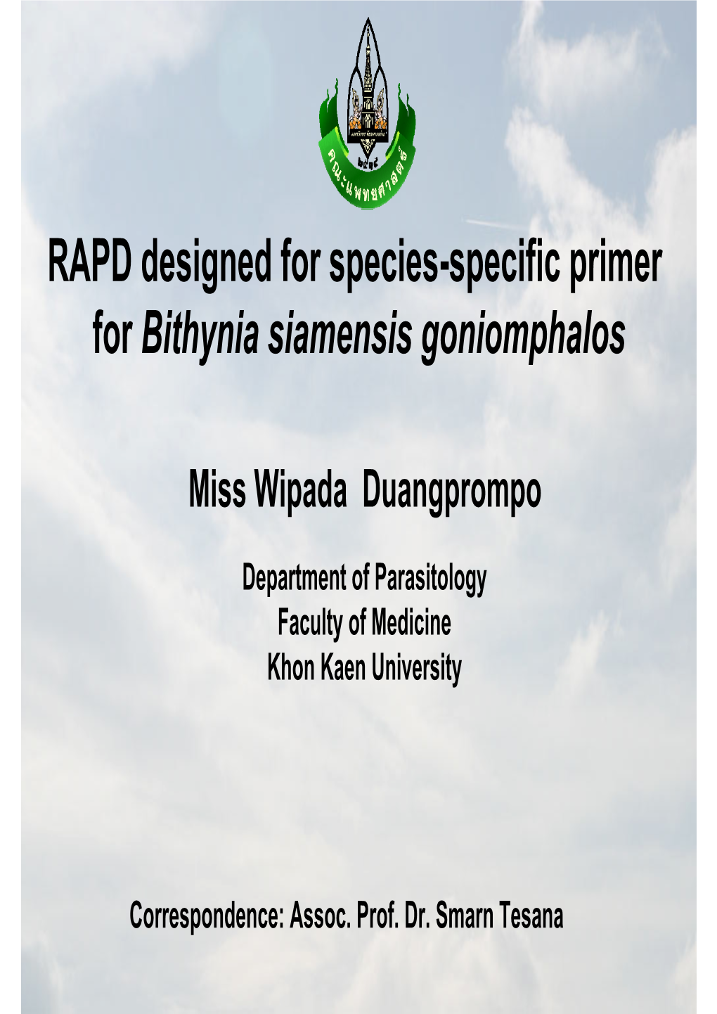 RAPD Designed for Species-Specific Primer for Bithynia Siamensis Goniomphalos