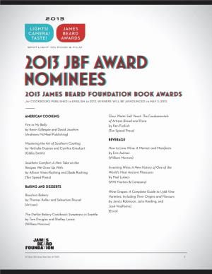 Nomineesnominees 20132013 Jamesjames Beardbeard Foundationfoundation Bookbook Aawardswards for Cookbooks Published in English in 2012
