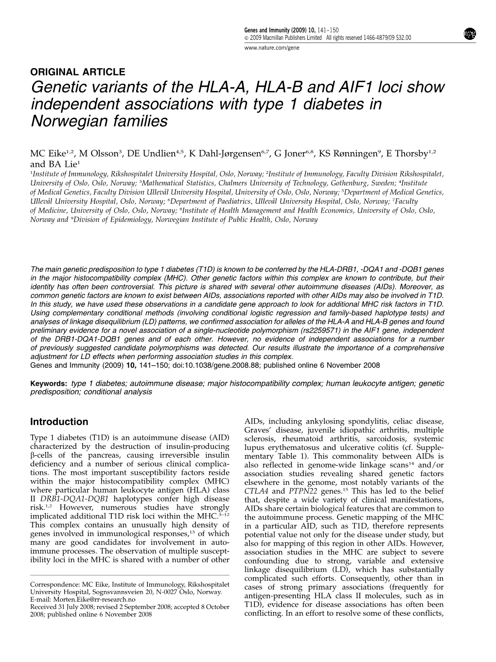 Genetic Variants of the HLA-A, HLA-B and AIF1 Loci Show Independent Associations with Type 1 Diabetes in Norwegian Families