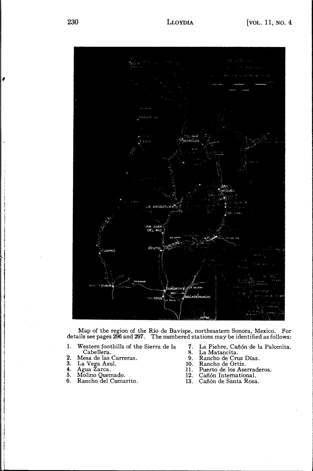 Map of the Region of the Rio De Bavispe, Northeastern Sonora, Mexico