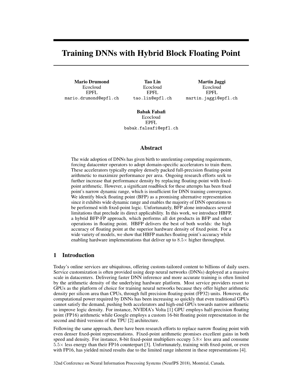 Training Dnns with Hybrid Block Floating Point