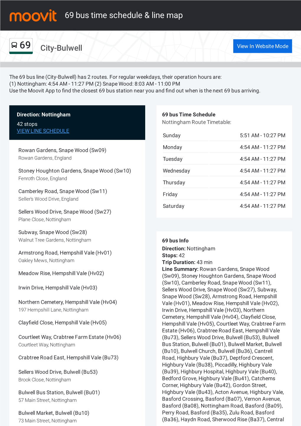 69 Bus Time Schedule & Line Route