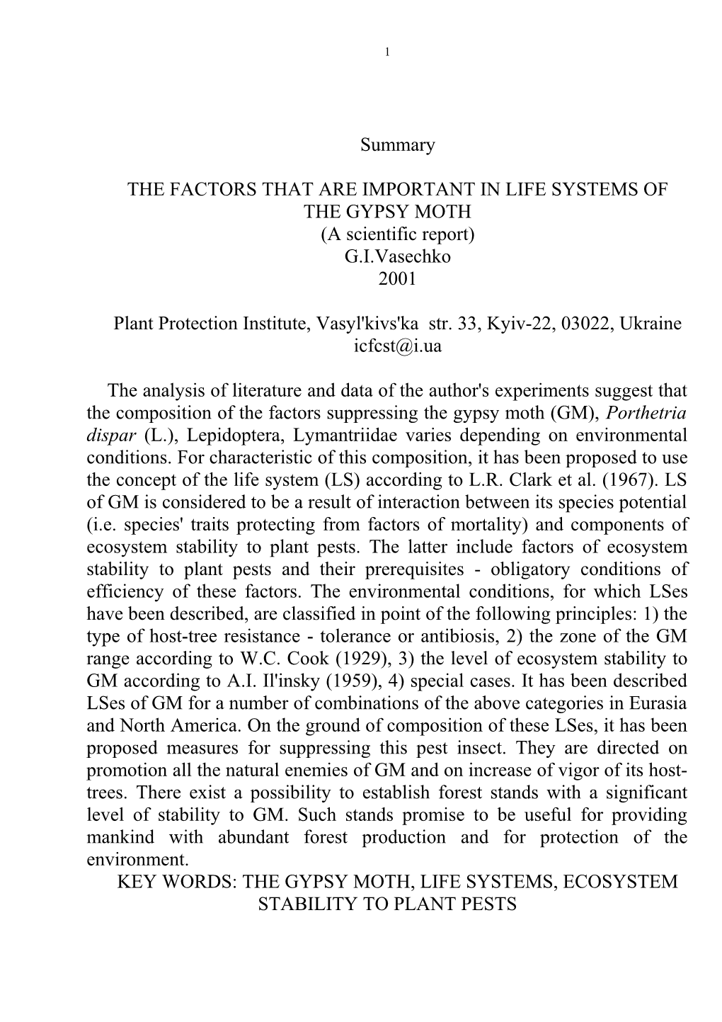 The Factors That Are Important in Life Systems of the Gypsy Moth