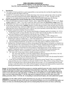 THRU the BIBLE EXPOSITION Ezekiel: Effective Ministry to the Spiritually Rebellious Part XX: God's Lamentation Over Israel's