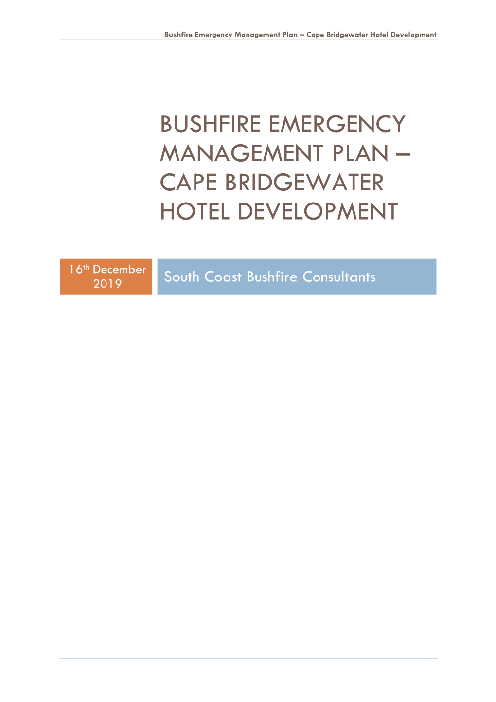 Bushfire Emergency Management Plan – Cape Bridgewater Hotel Development