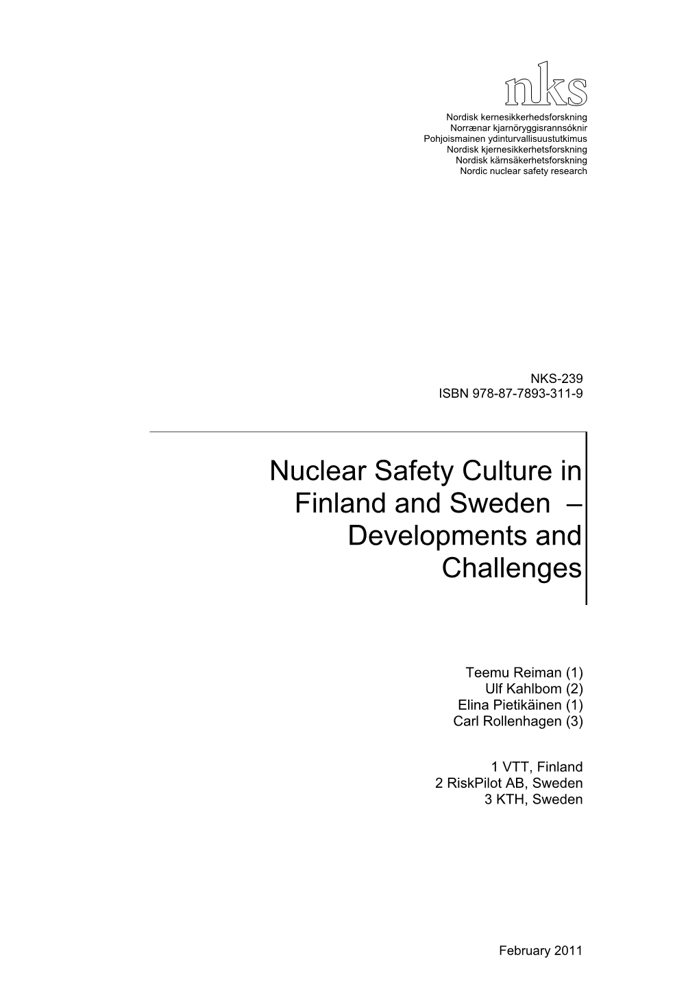 NKS-239, Nuclear Safety Culture in Finland and Sweden