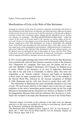 Manifestations of Exile in the Work of Max Beckmann