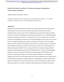 Fungi of the Fortuna Forest Reserve: Taxonomy and Ecology with Emphasis on Ectomycorrhizal Communities