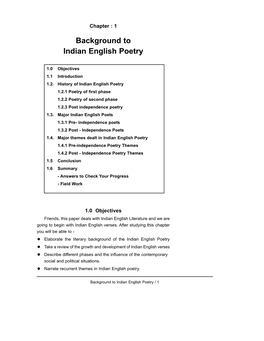 Background to Indian English Poetry