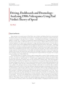 Driving, Dashboards and Dromology: Analysing 1980S Videogames Using Paul Virilio’S Theory of Speed