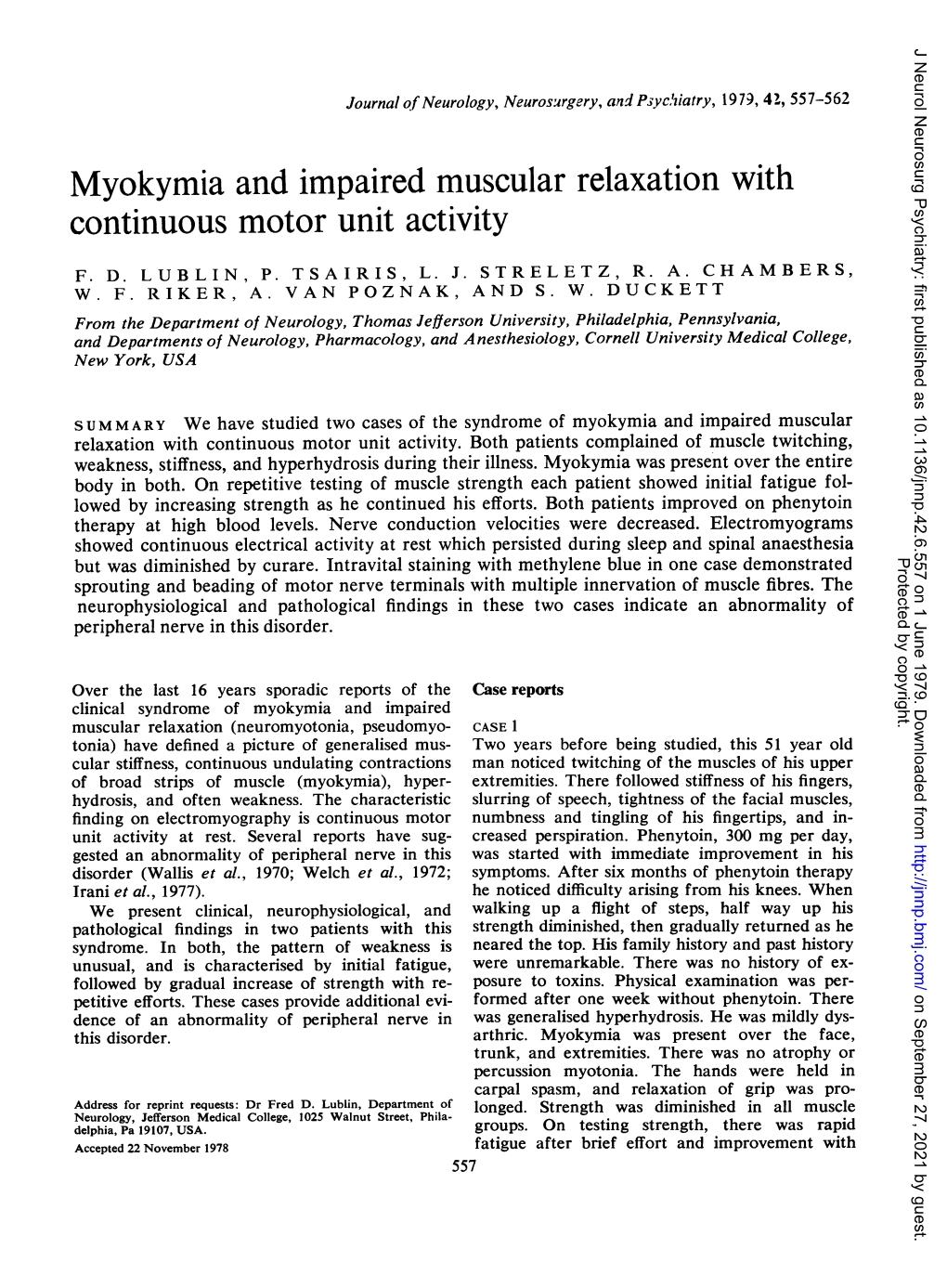 Myokymia and Impaired Muscular Relaxation with Continuous Motor Unit Activity